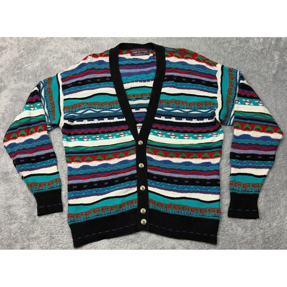 Vintage‎ John Ashford Coogi Style Cardigan Sweater Mens Size M 3D Knit 90s